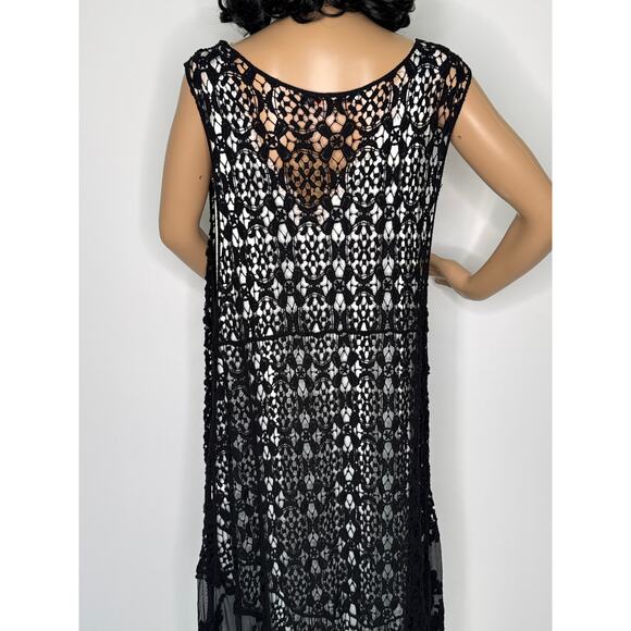 Crochet and lace sleeveless duster black origami by Vivien cardigan medium large - Picture 10 of 16
